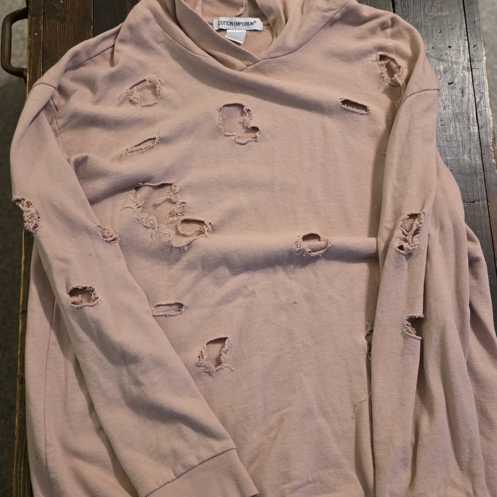 Cotton Emporium Pink Distressed Hoodie